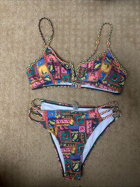 NWOT medium size Colorful Patchwork Print Bikini Set - Vibrant Multicolor
